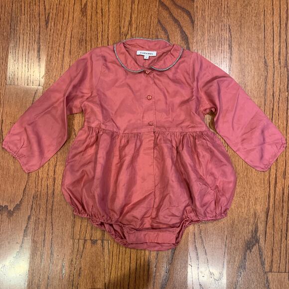 Caramel Silk Long Sleeve Romper | Mauve Pink | Size 2Y - Picture 1 of 11